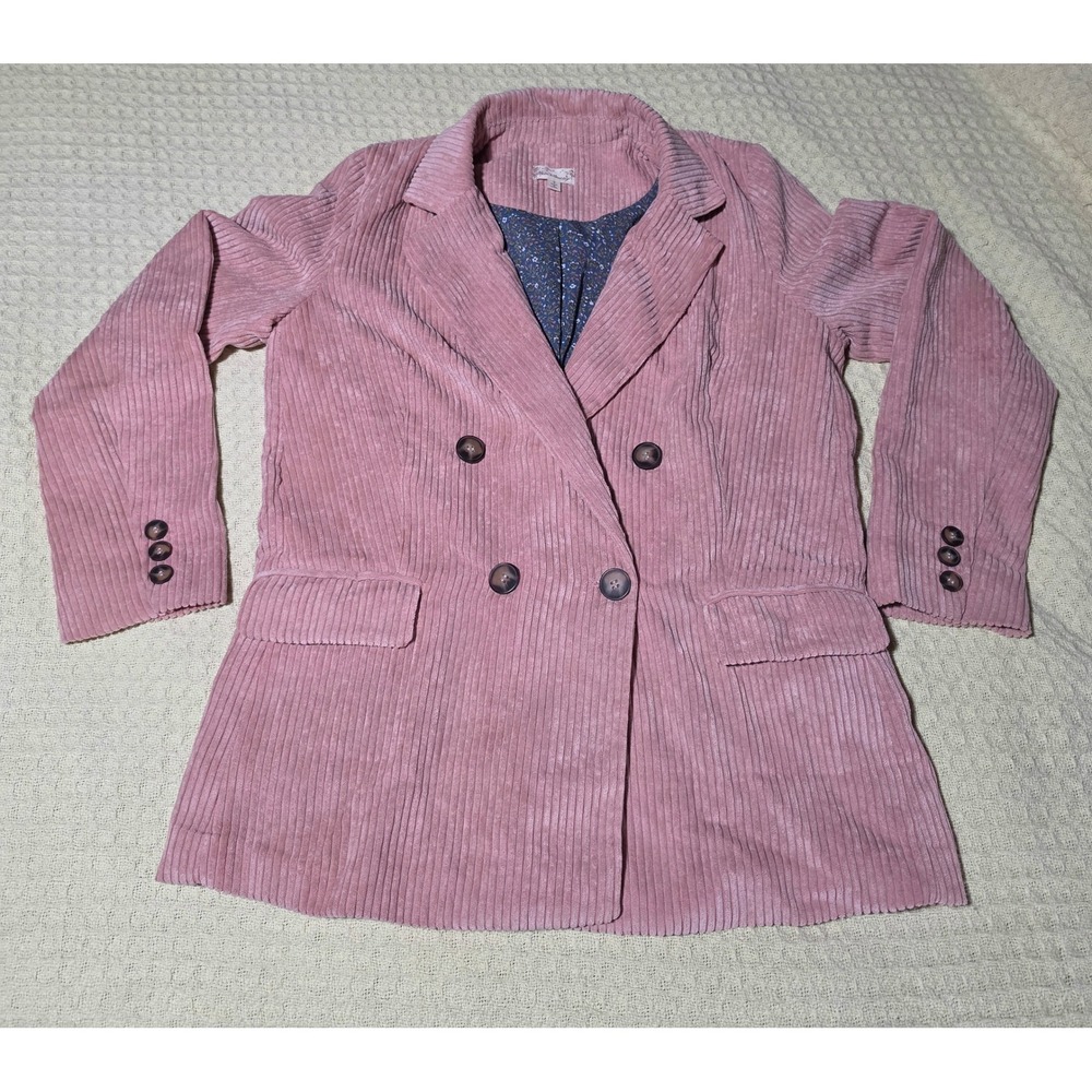 Hem & Thread Dusty Rose Corduroy Double Breasted Blazer Jacket Pink Small